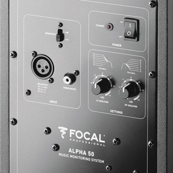 Monitor de studio activ Focal Alpha 50 Z5ZRLUDLWZTU, woofer 5" (13 cm) + tweeter 1" (25 mm), 35W+20W, 45 Hz–22 kHz, intrari XLR/RCA, Polyglass, negru