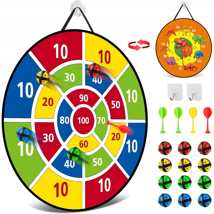 Darts készlet gyerekeknek, 26 hüvelyk, 12 tapadó golyó, kétoldalas, összecsukható, többszínű