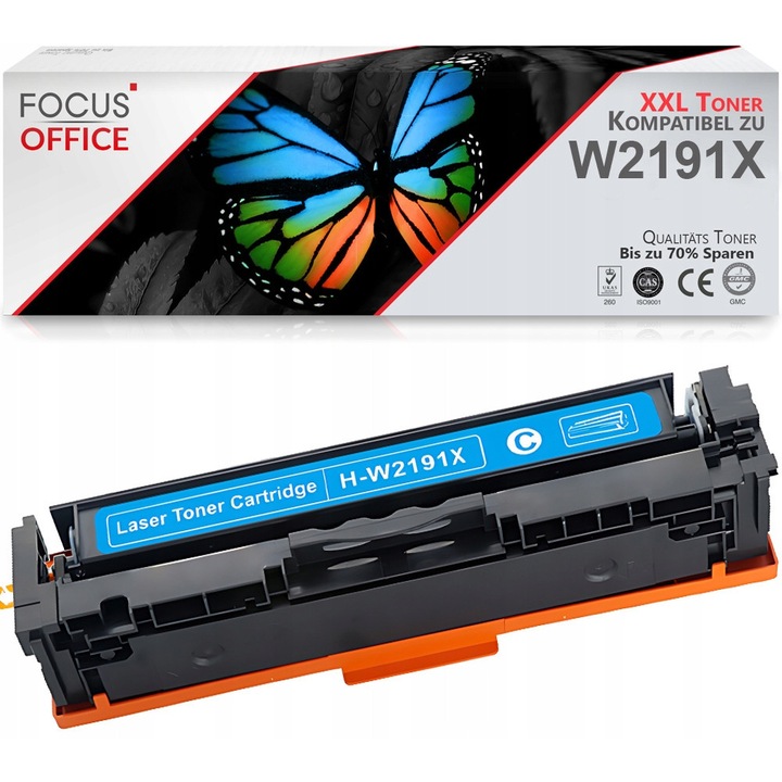 Toner Premium XL Focus Office W2191X, Cyan, pana la 2400 pagini, pentru set de imprimante HP Color LaserJet Pro
