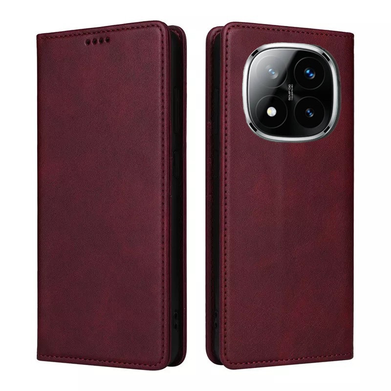Husa pentru Xiaomi Redmi Note 14 Pro 4G Daden® Flip Leather Deluxe, Antisoc, Inchidere magnetica, Buzunar card, Calitate Premium, Visiniu