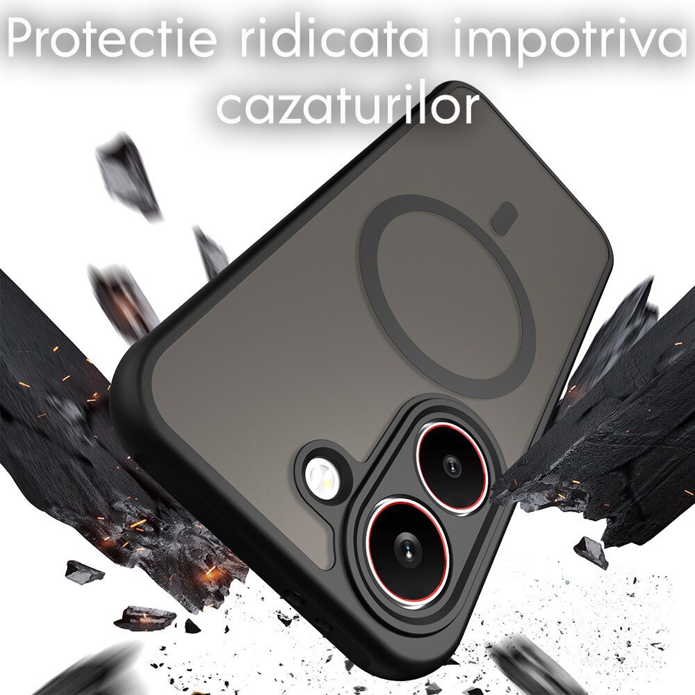 Husa pentru Xiaomi Redmi 15 4G / Redmi 15 5G Daden® HaloFrost II, MagSafe, Antisoc, Incarcare wireless, Calitate Premium, Negru
