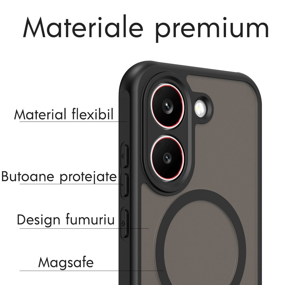 Husa pentru Xiaomi Redmi 15 4G / Redmi 15 5G Daden® HaloFrost II, MagSafe, Antisoc, Incarcare wireless, Calitate Premium, Negru