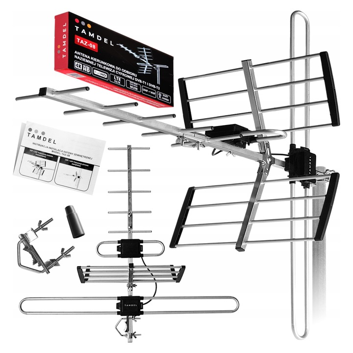 Външна ТВ антена TAMDEL TAZ-08 DVB-T2 COMBO VHF/UHF, 80 км, 4K, бърз монтаж