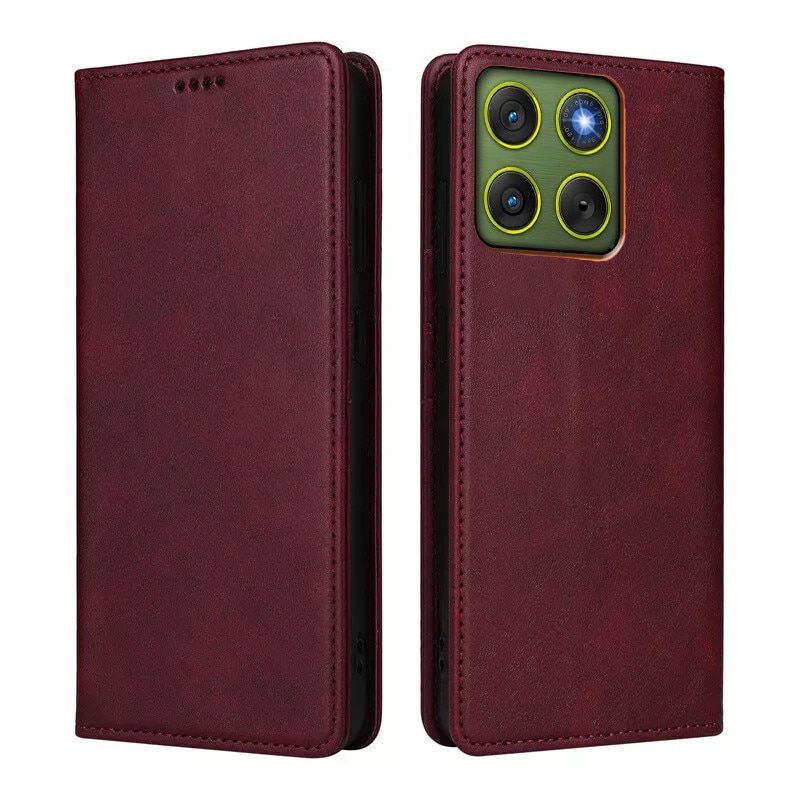 Husa pentru Motorola Edge 70 Daden® Flip Leather Deluxe, Antisoc, Inchidere magnetica, Buzunar card, Calitate Premium, Visiniu