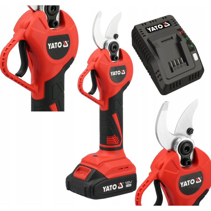 Foarfeca de gradinarit Yato, 18V, acumulator 2Ah, cu incarcare, reglaj al taieturii