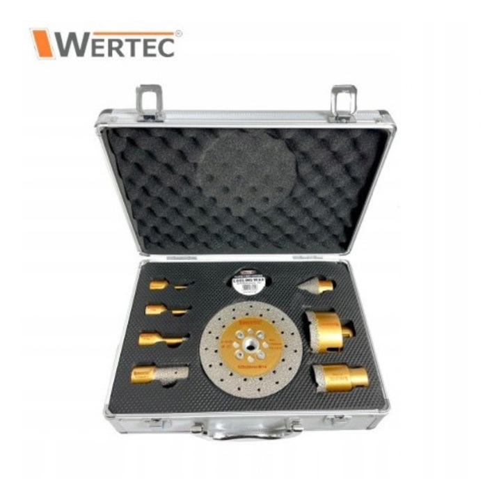 Set de coroane diamantate Wertec 6-65mm, freze diamantate, disc de taiere 125x2xM14