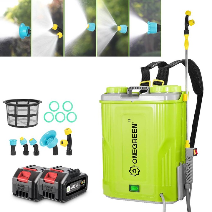Pulverizator electric de gradina cu rucsac, ONEGREEN, 20L, 80 psi, 2 baterii 3000mAh, multicolor