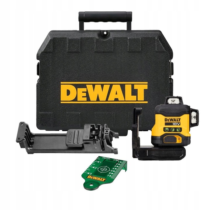 DeWalt DCLE34031N 18V 3 sugaras önszintező lézer, zöld, 40m, készlet tartóval és TStak akasztóval