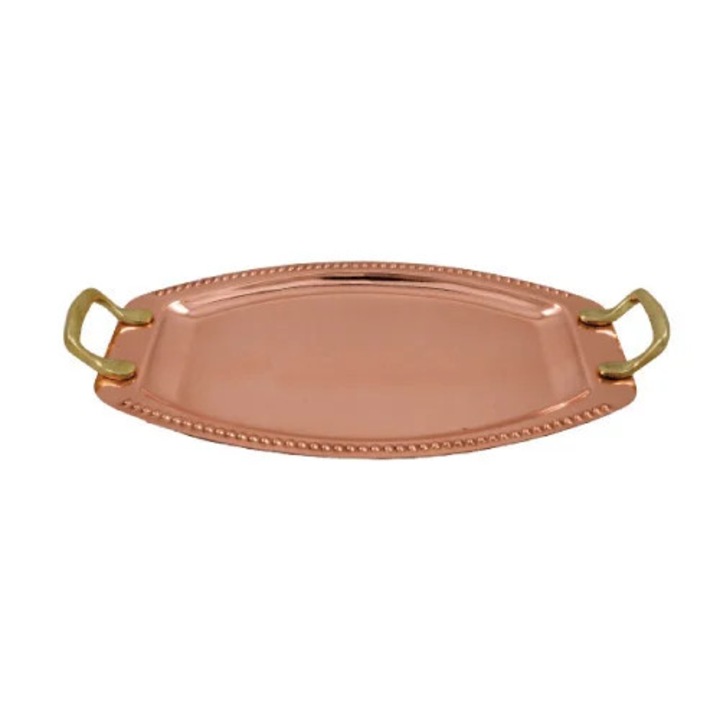Tava Ovala din Cupru cu Manere din Bronz 34x25cm Fabricata in Grecia