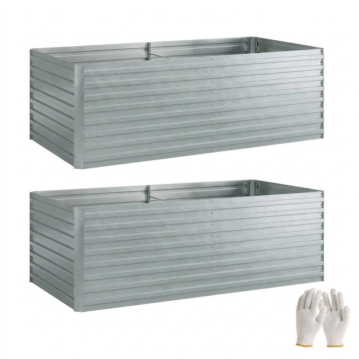 Set Straturi Inaltate pentru Gradina, Outsunny, Otel galvanizat, Argintiu, 180x90x60cm
