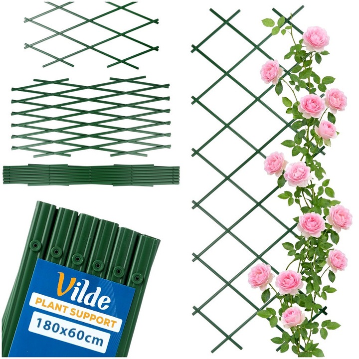 Suport Pentru Plante Agatatoare Tip Grilaj, Vilde, Clasic, 180x60 cm, Plastic Durabil Rezistent, Verde, Structura Extensibila Ajustabila, Ideal Pentru Trandafiri Flori De Gradina Iedera, Decoratiuni Curte Si Balcon, Accesorii Gradinarit Premium