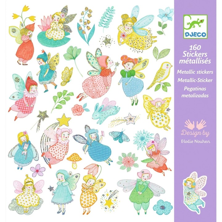 Set abțibilduri metalice, Djeco, 160 stickere, multicolor, 4-7 ani
