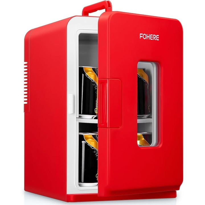 Mini frigider Fohere 15L 2-in-1 Racire & Incalzire, Rosu, portabil, 12V/220V