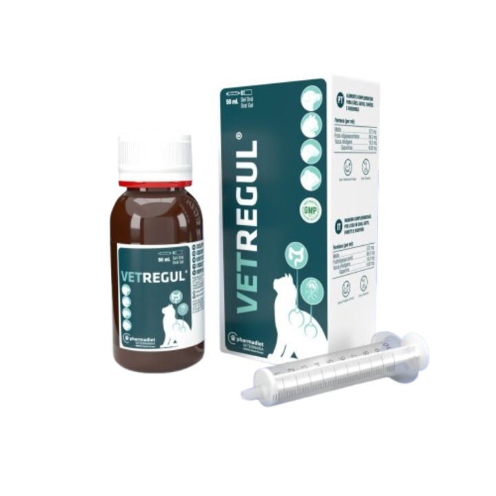 Supliment nutritiv pentru sanatatea gastrointestinala la caini, pisici, dihori si rozatoare VETREGUL GEL, 50 ml