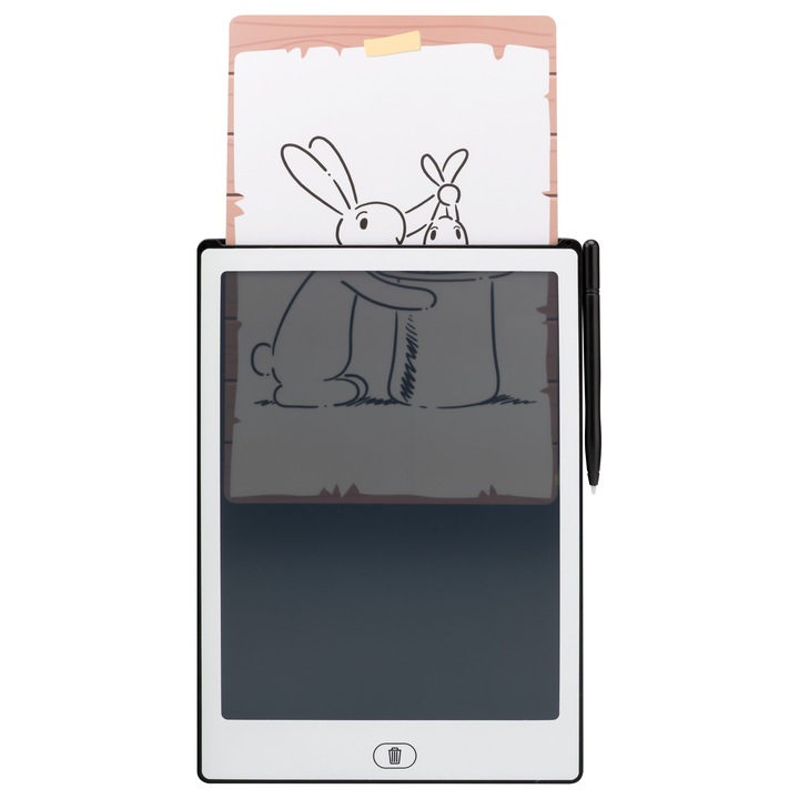 Tableta de desen GoGEN Bob si Bobek, LCD 11", alb, portabila, cu baterie CR2025 inclusa