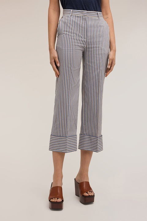 Motivi, Pantaloni cu model in dungi si buzunare laterale, Alb, Albastru deschis, 42