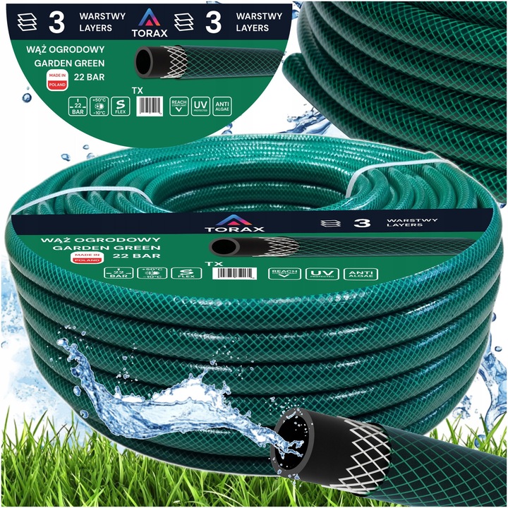 TORAX 3 rétegű kerti tömlő 3/4", 20m, extrém hőmérsékletnek ellenálló, algásodásgátló