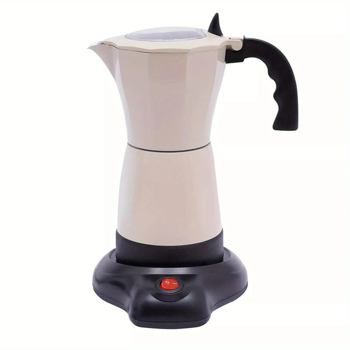 Espressor electric Moka, 6 cesti, capacitate 300 ml, crem, cu baza detasabila 360