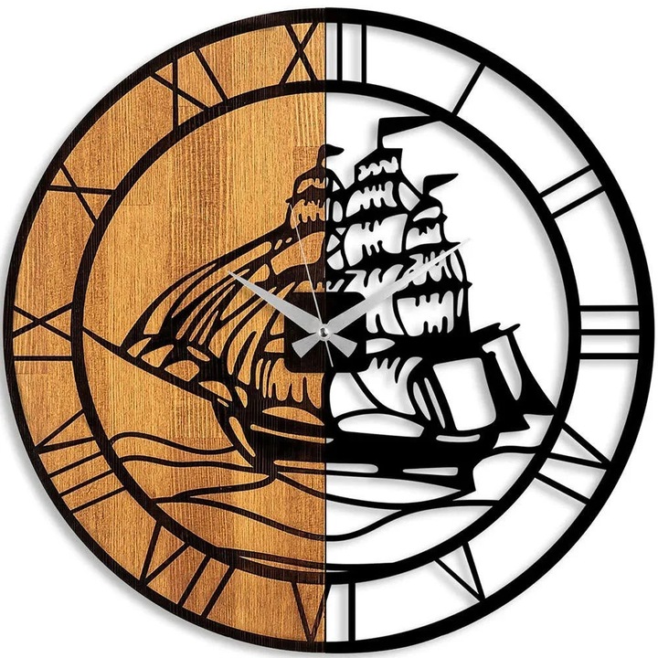 Karll Re-Bloom fali dekor óra, fém/fa, barna/fekete, 56 cm