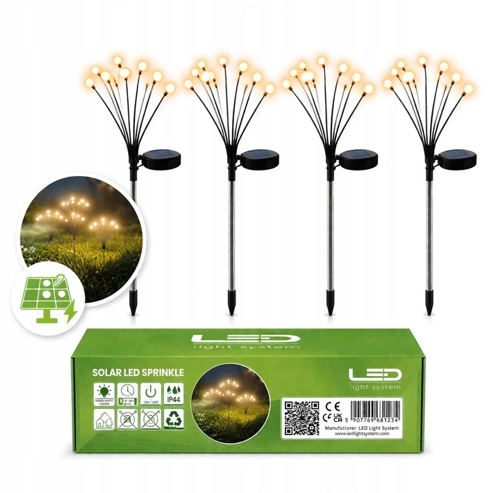 4 db LED szolár lámpa készlet, Laitica, szökőkút hatás, dekoratív világítás, 3000K, IP44