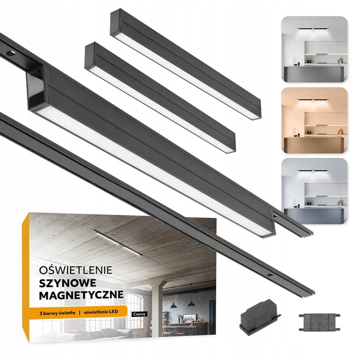 Mágneses sínvilágítás szett 1m, Laitica, 2x 20W LED, 3CCT, fekete