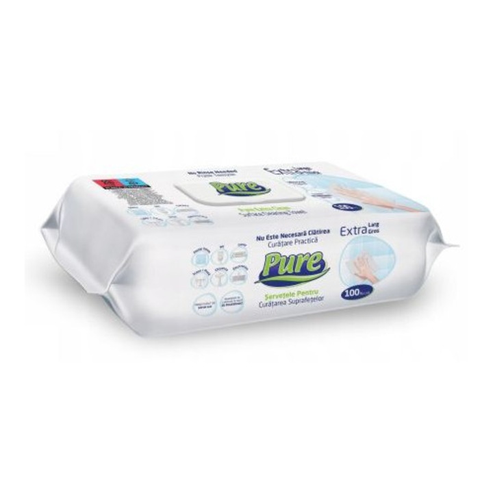 Servetele umede cu otet si bicarbonat PURE Extra Clean, 100 buc/pachet