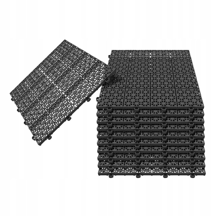 Set 11 placi de pardoseala Hard Head, 30x30cm, gri inchis, rezistente la temperaturi extreme, pentru terasa