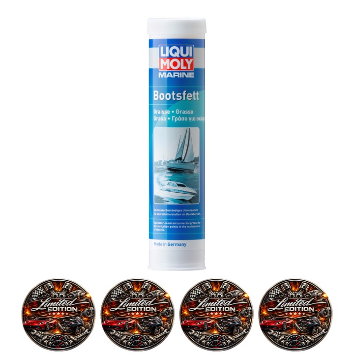 Vaselina Marina Universala LIQUI MOLY Marine Grease, rezistenta apa sarata si temperaturi, anti-uzura, pentru barci si echipamente nautice, NLGI 2, 400g, 4x Stickere auto