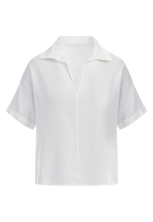 ALBEE női ing, fehér, len-viszkóz keverék, V-nyakú, 2XL INTL