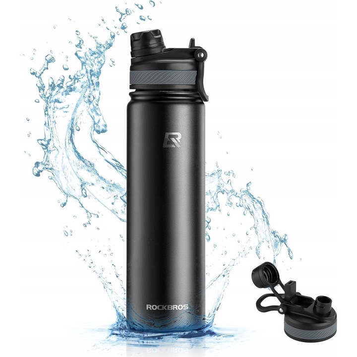 Rockbros 1200ml termikus sportkulacs, fekete, szívószálas kupak, fejlett szigetelés