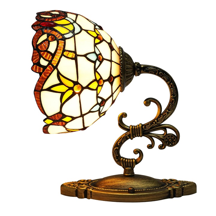 Aplica de perete Tiffany, sticla vitralie, dimensiune 22x12cm, culoare multicolor, soclu E27