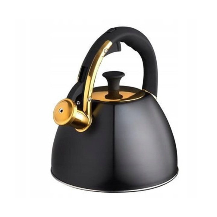 Ibric Starke Pro Grava 2.5L, inox, negru cu auriu, design elegant