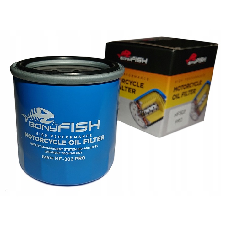 Filtru de ulei, ProFiltr BonyFish HF303, Premium, Metal si Hartie Ahlstrom-Munksjö, Motociclete Yamaha R1 VMX 1200 VMax XVZ 1300 MT01 Honda Kawasaki, Negru profesional, Rezistent si durabil