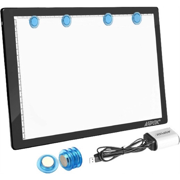 LED чертожна дъска A4 AGPtek, 5 мм, розова, 35,7x23,5 см