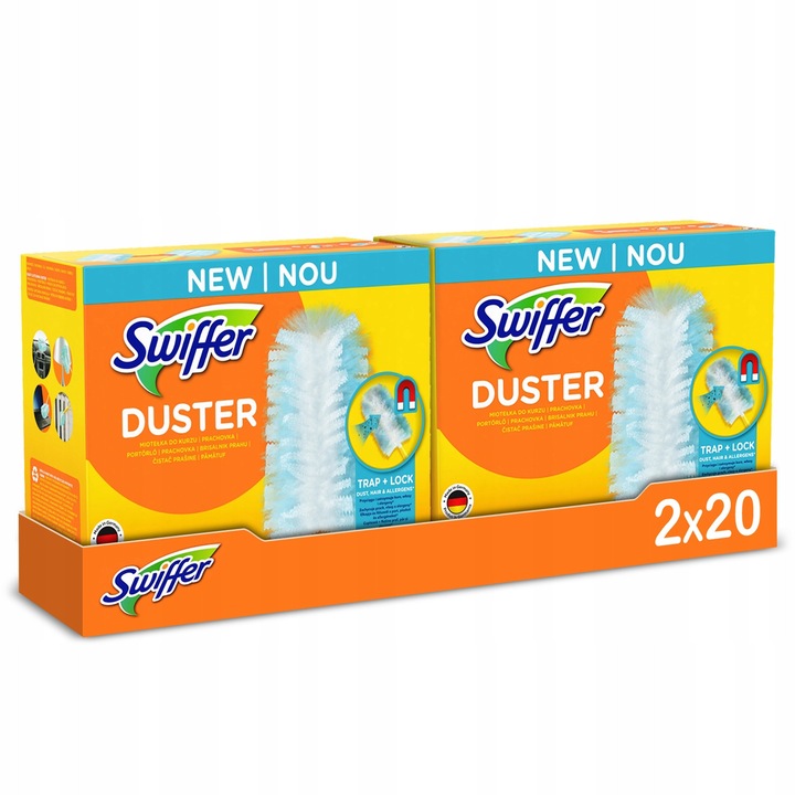 Комплект Swiffer Duster, 40 резервни накрайника за бърсалка за прах, привличат и задържат косми и прах, 2x20 броя