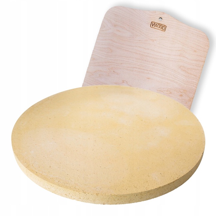 VIAGGIO pizzakészítő szett, 35 cm-es tűzálló kő, 35x37 cm-es lapát, természetes, könnyen használható