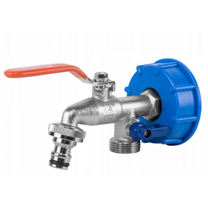 Robinet Bradas pentru rezervor IBC, set 2x GZ 3/4", S60x6, albastru, 1/2" x 2x3/4"