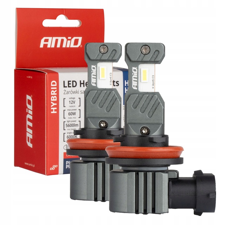 2 db LED H8 H9 H11 H16 6000K Canbus AMIO izzó készlet, 60W, fehér, standard méret