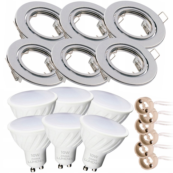 Комплект 6x лунички Lumenix с халоген Chromat + LED крушка GU10 10W Zimna, 50мм