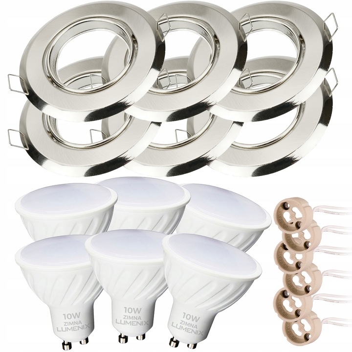 Комплект 6x лунички Lumenix, LED крушка GU10 10W, 6000K, Размери 50x53mm