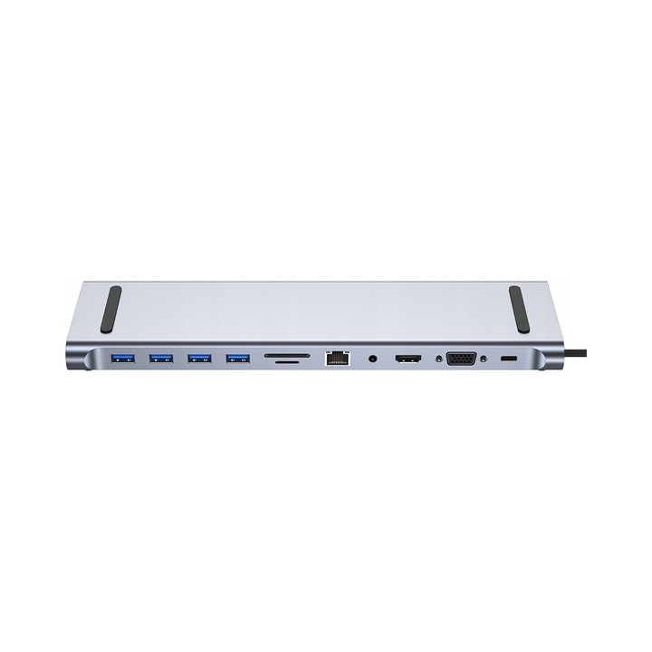 Anytech 11 az 1-ben USB C dokkolóállomás, HDMI 4K, LAN RJ45, sötétszürke, univerzális