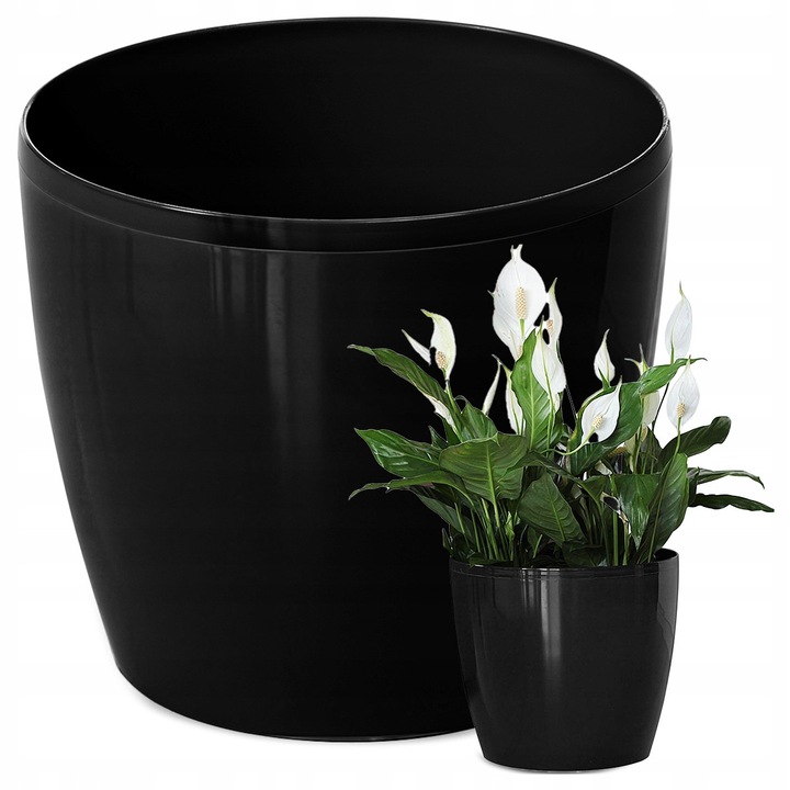 Комплект от 3 пластмасови саксии Donica Magnolia, черни, 21 см x 18,5 см, устойчиви на атмосферни влияния