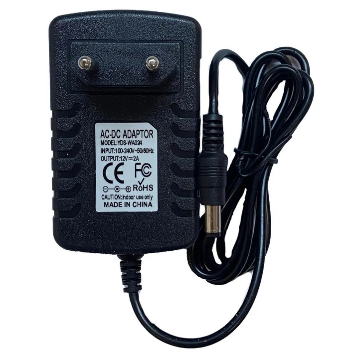Alimentator AC-DC 12V 2A cu mufă 5.5x2.5mm, negru, dimensiuni compacte