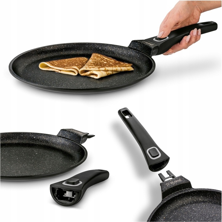 Tigaie Starke Pro 28cm, cu maner detasabil, design marmura neagra