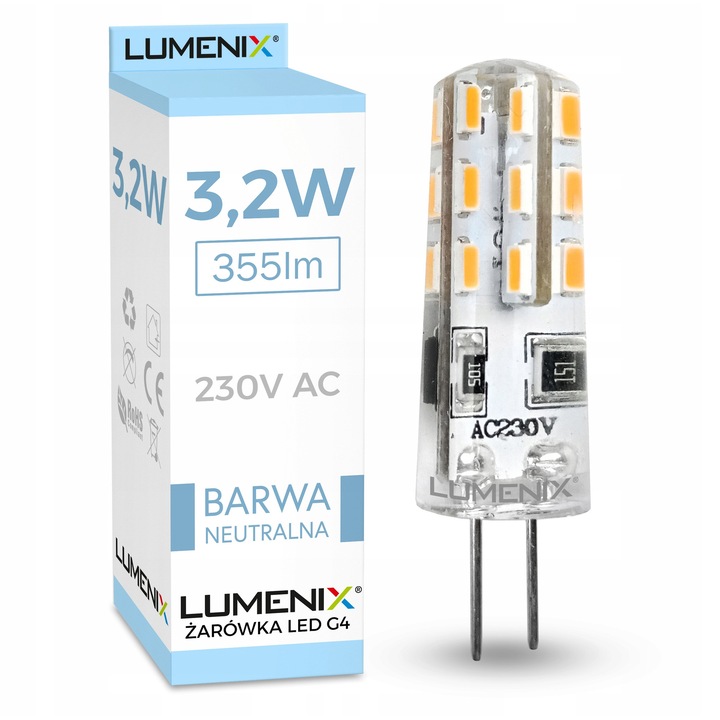 Комплект 10 LED крушки G4 Lumenix 3,2W 355lm Неутрално бяло 10x36mm