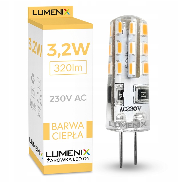 Lumenix G4 LED izzók 3,2W mini, 24 SMD, 2900K, 10mm x 35mm, 10 darabos készlet
