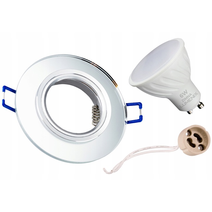 Комплект 6x кръгли осветителни тела от огледално стъкло + LED крушка Lumenix, GU10 6W