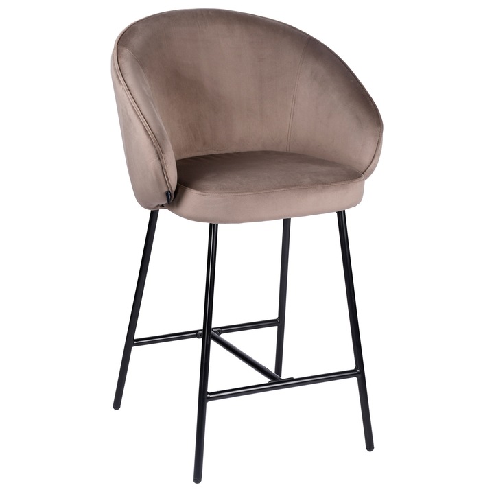OTILO bársony bárszék, barna, 65cm ülésmagasság, modern design, fekete fém váz