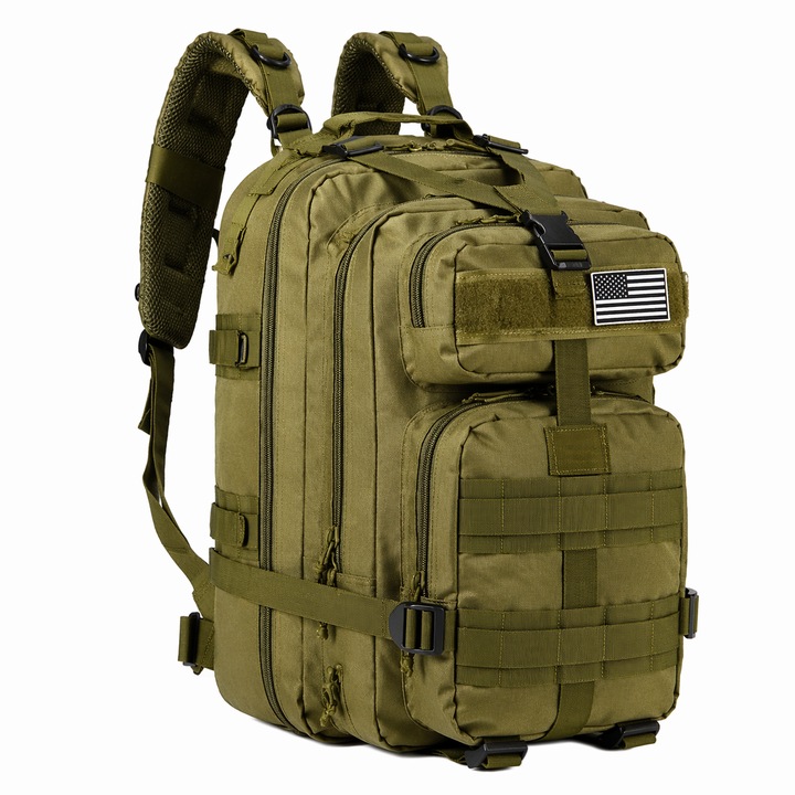 Военна туристическа раница TRIZAND, 35 L, 5 отделения, водоустойчива, MOLLE система, 27 x 28 x 47 см, материал Oxford 600D, зелена