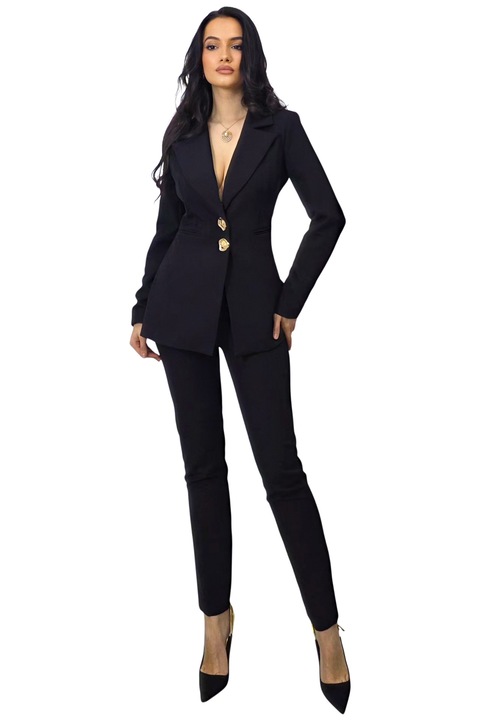 Costum office ARLENA, cu sacou cambrat si pantaloni conici, Negru